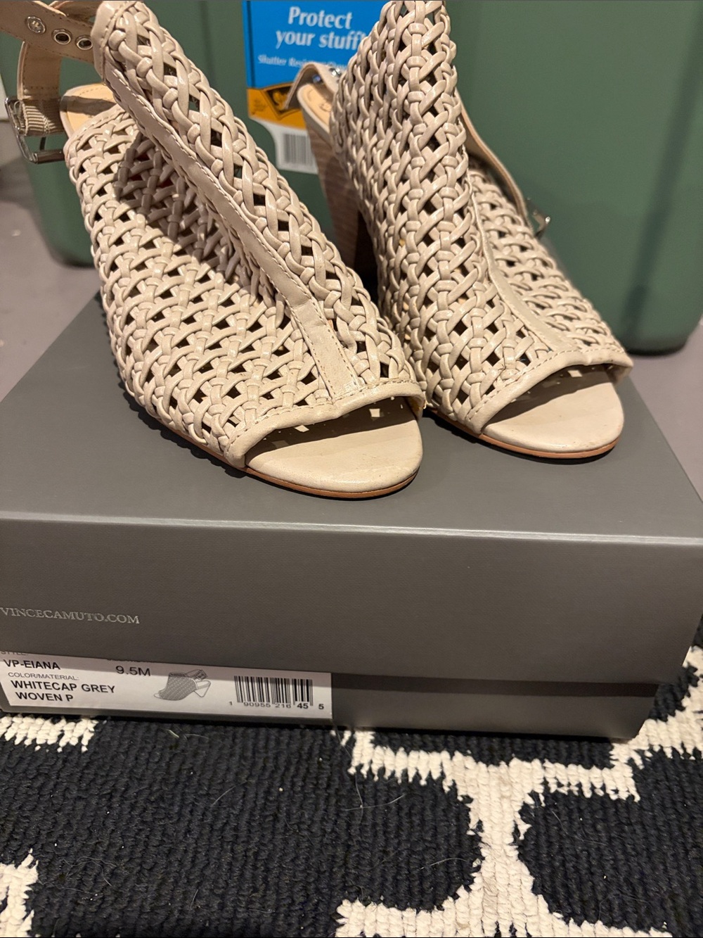 Vince Camuto Woven Open-Toe Slingback Heels in Light Gray